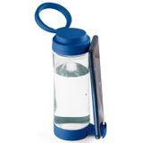 6x Stuks glazen waterfles/drinkfles met blauwe kunststof schroefdop en smartphone houder 390 ml