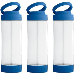 6x Stuks glazen waterfles/drinkfles met blauwe kunststof schroefdop en smartphone houder 390 ml