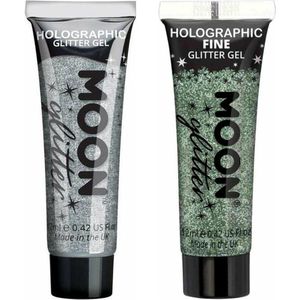 Moon Creations Glittergel fijn set - voor lichaam en gezicht - zilver en groen