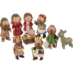 Kinder/kinderkamer kerststal beeldjes - 9x stuks - H8 cm - polystone