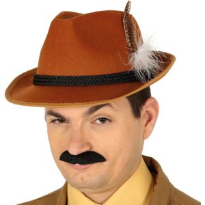 Tiroler/oktoberfest hoedje voor heren - verkleed accessoires - bruin - met veer
