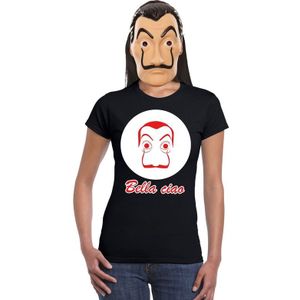 Zwart Dali t-shirt maat S met La Casa de Papel masker dames