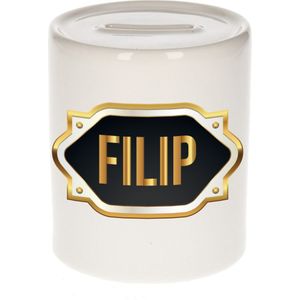 Naam cadeau spaarpot Filip met gouden embleem