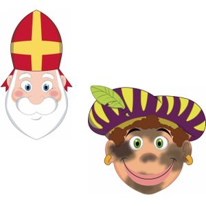 Pakket van 16x stuks Sinterklaas en roetveeg Pieten uitknip knutsel maskers 26 x 27 cm