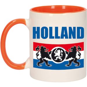 Holland beker / mok wit en oranje - 300 ml - voetbal supporter / fan