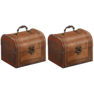 2x Houten opbergkistjes donkerbruin 15 cm