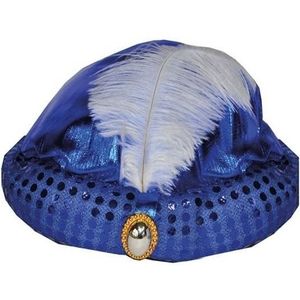 Blauw Arabisch Sultan hoedje met diamant en veer