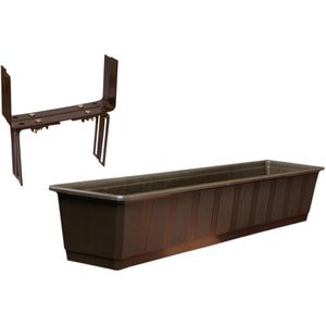Kunststof plantenbak bruin rechthoekig 80 cm met 2 verstelbare balkon/muurbeugels