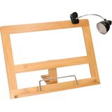 Kookboekstandaard bamboe hout 32 cm met leeslampje/verlichting zwart