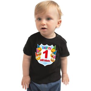 Happy birthday 1e verjaardag t-shirt / shirt 1 jaar met emoticons zwart voor baby