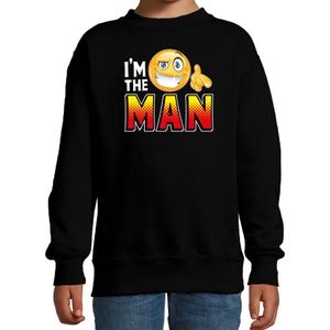 Funny emoticon sweater I am the man zwart kids