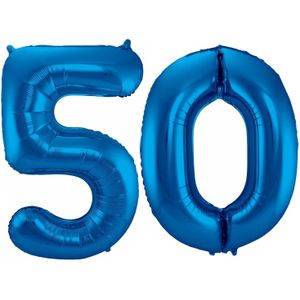 Cijfer ballonnen opblaas - Verjaardag versiering 50 jaar - 85 cm blauw