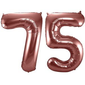 Grote folie ballonnen cijfer 75 in het brons 86 cm