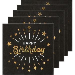 Verjaardag feest servetten happy birthday - 50x - goud - 33 x 33 cm