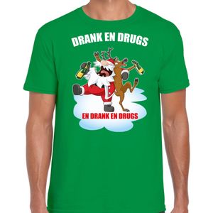 Fout Kerstshirt / Kerst t-shirt Drank en drugs groen voor heren - Kerstkleding / Christmas outfit L