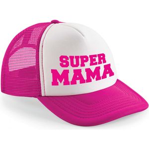 Roze/ wit Super mama snapback cap/ truckers pet dames - Moederdag petjes