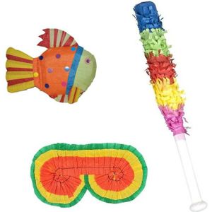 Verjaardag Pinata Vis van 60 cm set met stok en masker