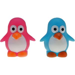 Pinguin/badeendjes - rubber - 2 stuks - roze en blauw - 6 cm - bad speelgoed