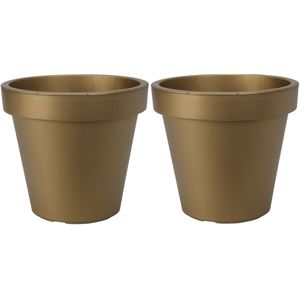 Plantenpot/bloempot - 2x - Tuin buiten - kunststof - mat goud - D30 cm