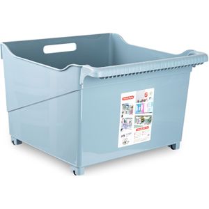 Opslag/opberg trolley container - ijsblauw - op wieltjes - L39 x B38 x H26 cm - kunststof