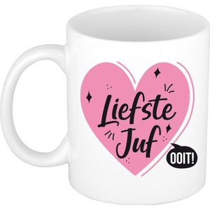 Liefste juf hart mok/beker wit 300 ml - Cadeau mok