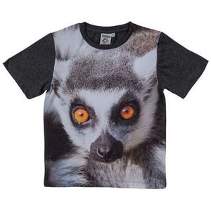 Zwart t-shirt met ringstaart maki voor kinderen