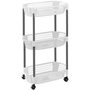 1x Witte opberg trolleys/roltafels met 3 manden 71 cm - Etagewagentje/karretje met opbergkratten
