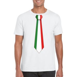 Wit t-shirt met Italie vlag stropdas heren