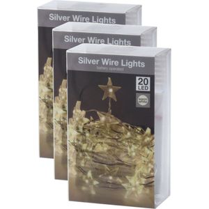 Lichtslingers/lichtsnoeren met sterren - 3 stuks - warm wit - 100 cm