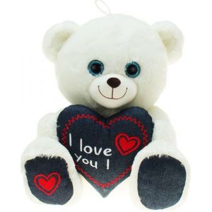 Pluche witte beer/beren knuffel I love you 25 cm speelgoed - Wit beertje knuffeldier - Valentijnsdag/liefde