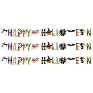 Horror/halloween letterslinger - 3x - Happy Halloween - papier - 250 cm - Feestartikelen/versiering