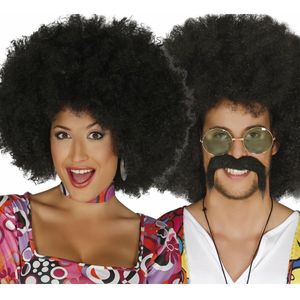 Verkleed pruik afro/hippie - zwart - voor volwassenen - one size