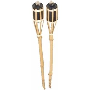 Tuinfakkels voor lampenolie - 2x stuks - 60 cm - bamboe hout - buiten - navulbaar - met insteekpunt