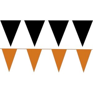 Zwart/oranje feestversiering puntvlaggetjes pakket 40 meter