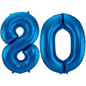Cijfer ballonnen opblaas - Verjaardag versiering 80 jaar - 85 cm blauw