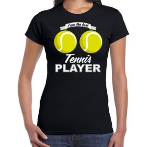 I am the best tennisplayer boobs t-shirt zwart dames