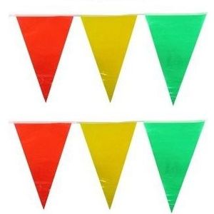 Set van 4x stuks vlaggenlijn plastic carnaval party geel/rood/groen van 10 meter