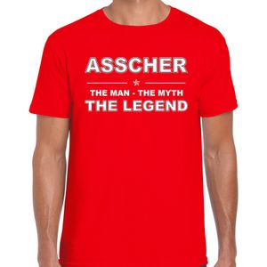 Asscher naam t-shirt the man / the myth / the legend rood voor heren