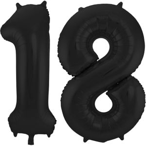 Grote folie ballonnen cijfer 18 in het zwart 86 cm