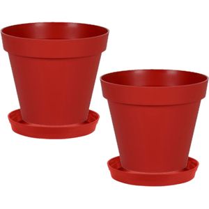 Set van 3x stuks bloempotten Toscane kunststof rood D40 x H32 cm inclusief onderschalen D35 cm