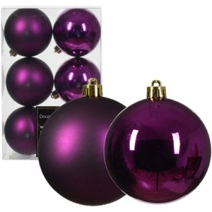 Decoris kerstballen - 6x - kunststof - paars - 8 cm