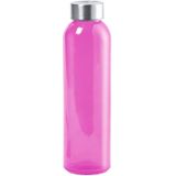 3x Stuks glazen waterfles/drinkfles fuchsia roze transparant met Rvs dop 550 ml