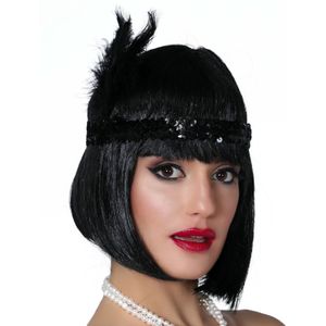 Charleston Flapper Hoofdband - met veer en glitters - zwart - Dames - jaren 20/Twenties thema