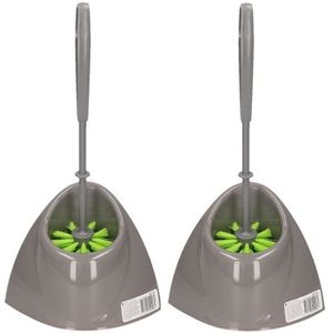 2x Voordelige grijs/groene toiletborstels met houders 36 cm