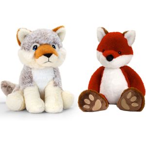 Keel Toys - Pluche Knuffels Combi-set Dieren Vos en Wolf 25 cm