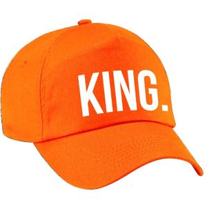 King pet / cap oranje met witte bedrukking voor jongens