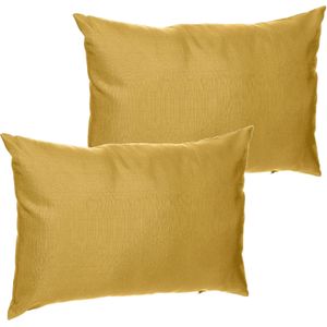 Set van 2x stuks bank/sier/tuin kussens voor binnen en buiten in de kleur mosterd geel 30 x 50 x 10
