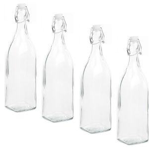 6x Stuks DIY glazen cadeau/decoratie flesje 1000ml/1ltr met beugeldop 8 x 32 cm