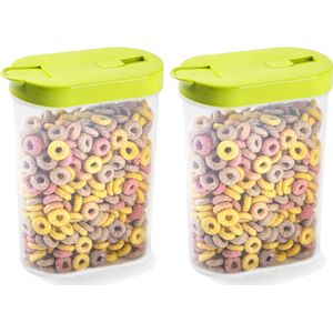 Plasticforte Voedselcontainer strooibus - 2x - groen - inhoud 1 liter - kunststof - 15 x 7 x 19 cm
