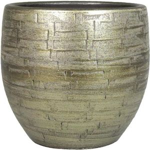 Plantenpot - keramiek - glans goud - patroon - 24x22cm